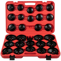 30-piece oil filter socket set with low-profile wrenches in a compact carrying case.