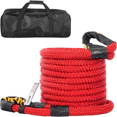 Red 1-inch by 31.5-foot kinetic recovery tow rope coiled with black storage bag.