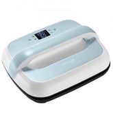 Bostome 12x10 inch portable heat press machine in blue and white with digital display.