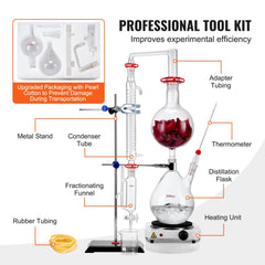 Bostome 2000ml Essential Oil Distillation Kit with 3.3 borosilicate glass and 28 accessories.