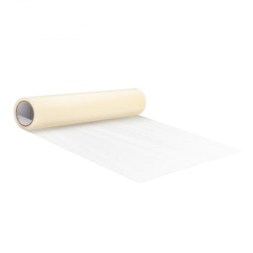Self-adhesive polyethylene carpet protection film roll, 24 inches wide by 50 feet long.