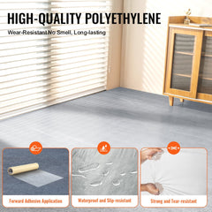 Self-adhesive polyethylene carpet protection film roll, 24 inches by 50 feet, clear and durable.