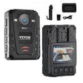 Black Bostome 1440P HD police body camera with night vision, 128GB storage, and accessories.