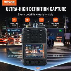 Bostome 1440P HD police body camera with 128GB storage and night vision, shown in urban night scene.