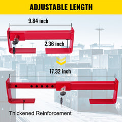 Red adjustable steel cargo container lock with adjustable length from 9.84 to 17.32 inches and lock mechanism.