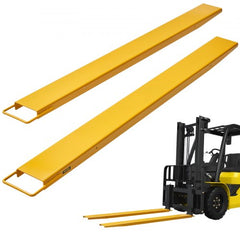 Pair of yellow 72-inch heavy duty carbon steel pallet fork extensions for forklifts