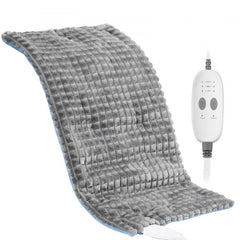 Gray 12x24-inch weighted heating pad with massage function and detachable controller.