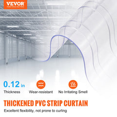 Clear ribbed PVC strip curtain roll, 100 feet long, 12 inches wide, 0.12 inches thick.