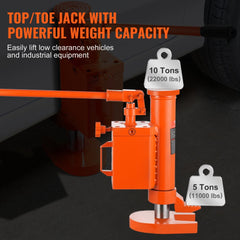 Bostome Hydraulic Toe Jack with 5-ton toe lift and 10-ton top lift, 360° rotatable design.