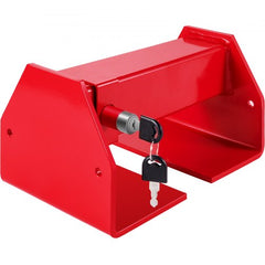 Red adjustable steel cargo container lock with key, fits 9.84-17.32in rods.