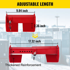Red adjustable steel cargo container lock with 9.84-17.32 inch extendable length and key lock.