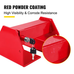 Red adjustable steel cargo container lock with powder coating and key lock, 9.84-17.32 inches.