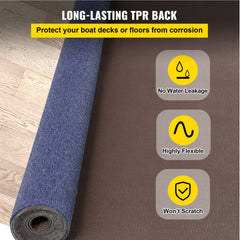 Bostome Deep Blue Marine carpet runner measuring 6'x49.2' with low pile and anti-slide backing.