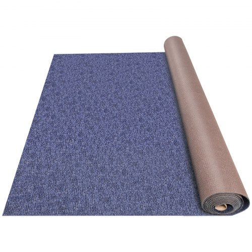 Deep blue outdoor polyester rug measuring 6x13.1 feet with a low pile design.