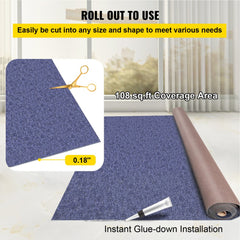 Deep blue marine carpet measuring 6x18 ft, designed for outdoor patios with anti-slide backing.