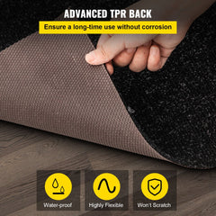 Bostome charcoal black marine carpet measuring 6x13 ft with waterproof TPR backing.