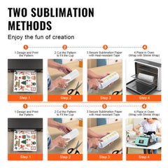 Infographic showing two methods for sublimating designs on 20oz skinny tumblers with heat-resistant tape.