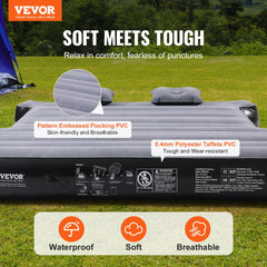 Bostome truck bed air mattress for 5.5-5.8 ft short beds, with pump, flocked PVC top, and integrated pillows.