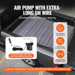 Bostome truck bed air mattress for 5.5-5.8 ft short beds with 12V pump and 5m cord.