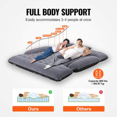 Inflatable truck bed air mattress for 6-6.5 ft beds, with pump, pillows, and full body support for 2-3 people.