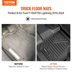 3-piece black TPE floor mats for Ford F-150 Lightning 2015-2024 with raised edges.