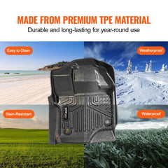 Black TPE floor mats for Ford F-150 Lightning, 3-piece set, durable, waterproof, and easy to clean.