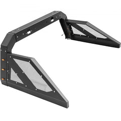 Black adjustable truck roll bar with foldable arms and six amber side marker lamps.