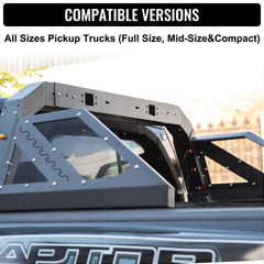 Black adjustable truck roll bar with 6 amber side marker lamps on a pickup truck.