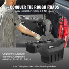 Lockable ABS truck bed storage box for 2015-2021 Ford F-150 passenger side, black.