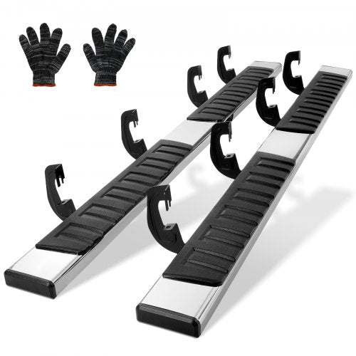 Bostome 6-inch stainless steel running boards for Chevy Silverado and GMC Sierra with non-slip surface.