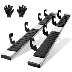 Bostome 6-inch stainless steel running boards for Chevy Silverado and GMC Sierra with non-slip surface.