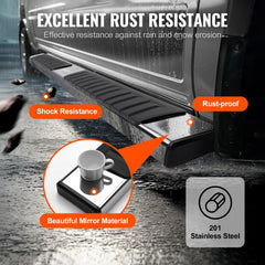 Bostome 6-inch stainless steel running boards for Chevy Silverado and GMC Sierra models.