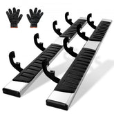 Stainless steel running boards with a 6-inch wide non-slip surface for Chevy Silverado and GMC Sierra.