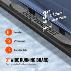 Black 3-inch wide running board with non-slip ABS step pads and Vevor branding.