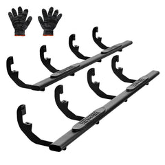 Black 3-inch running boards with brackets and black gloves for Chevy Silverado 1500 Crew Cab.