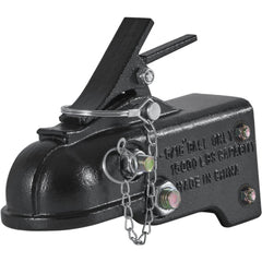 Black adjustable trailer coupler with 2-5/16-inch ball and 15,000 lbs capacity.