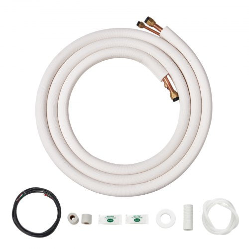 16FT mini split line set with 3/8" and 5/8" insulated copper pipes and accessories.