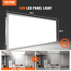 2x4 FT LED flat panel light, 50W, 6000LM, adjustable 3500K-5000K color temperature.