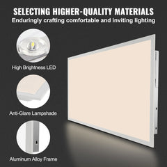 2x4 ft LED flat panel light with aluminum frame, anti-glare lampshade, and high-brightness LED.