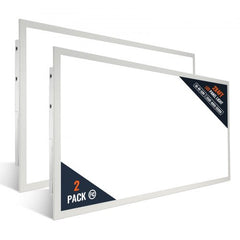 Two 2x4-foot white LED flat panel lights from a 2-pack, shown side by side.