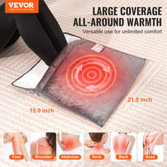 Soft flannel electric foot warmer measuring 21.5 by 19 inches with adjustable heat levels.