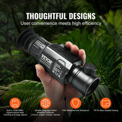 Bostome HT-C18 thermal imaging monocular with 384x288 resolution and 1X-8X zoom, held in hand.