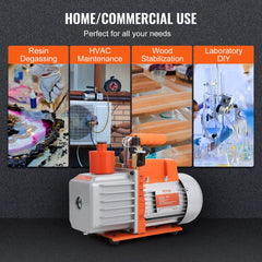 Bostome 1/2 HP rotary vane vacuum pump with orange handle and silver motor housing.