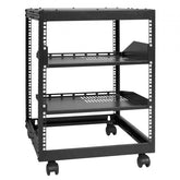 Bostome 12U Open Frame Server Rack with adjustable depth and mobile casters for easy access.