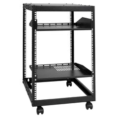 Bostome 15U Open Frame Server Rack with adjustable depth and mobile casters for easy repositioning.