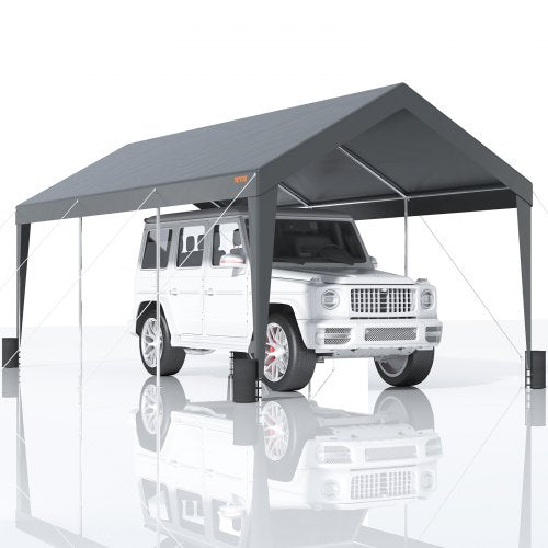 Dark gray heavy-duty carport with a three-layer PE canopy and galvanized steel frame.