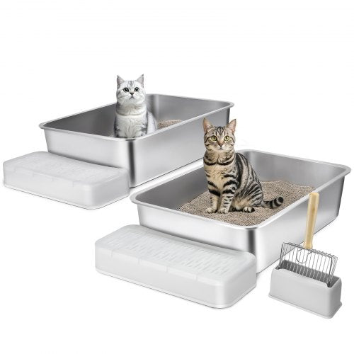 Bostome XL stainless steel cat litter box with 6-inch deep design and curved walls.