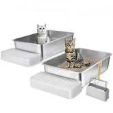 Bostome XL stainless steel cat litter box with 6-inch deep design and curved walls.