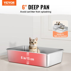 Bostome XL stainless steel cat litter box with a 6-inch deep design and wide filtering footboard.