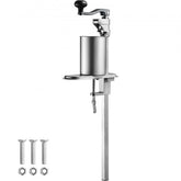 Heavy-duty manual can opener with adjustable table clamp and black crank handle for large cans.